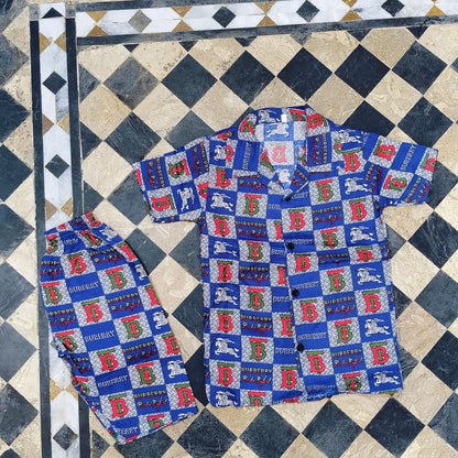 2 Pcs Boy's Cotton Lawn Printed Shirt And Shorts Set