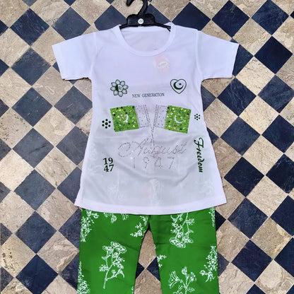 14 August 2 Pcs Girl's Fancy Embroidered Shirt And Trouser Set