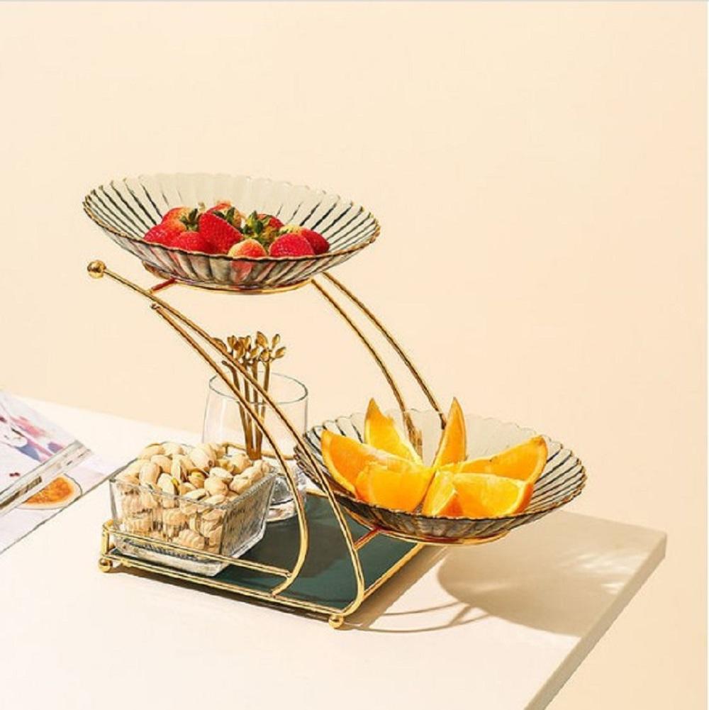 Golden 3-Tier Fruit Serving Stand with Glass Bowls