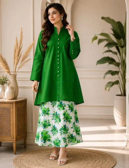 2 Pcs Women's Stitched Cotton Printed Co-Ord Set