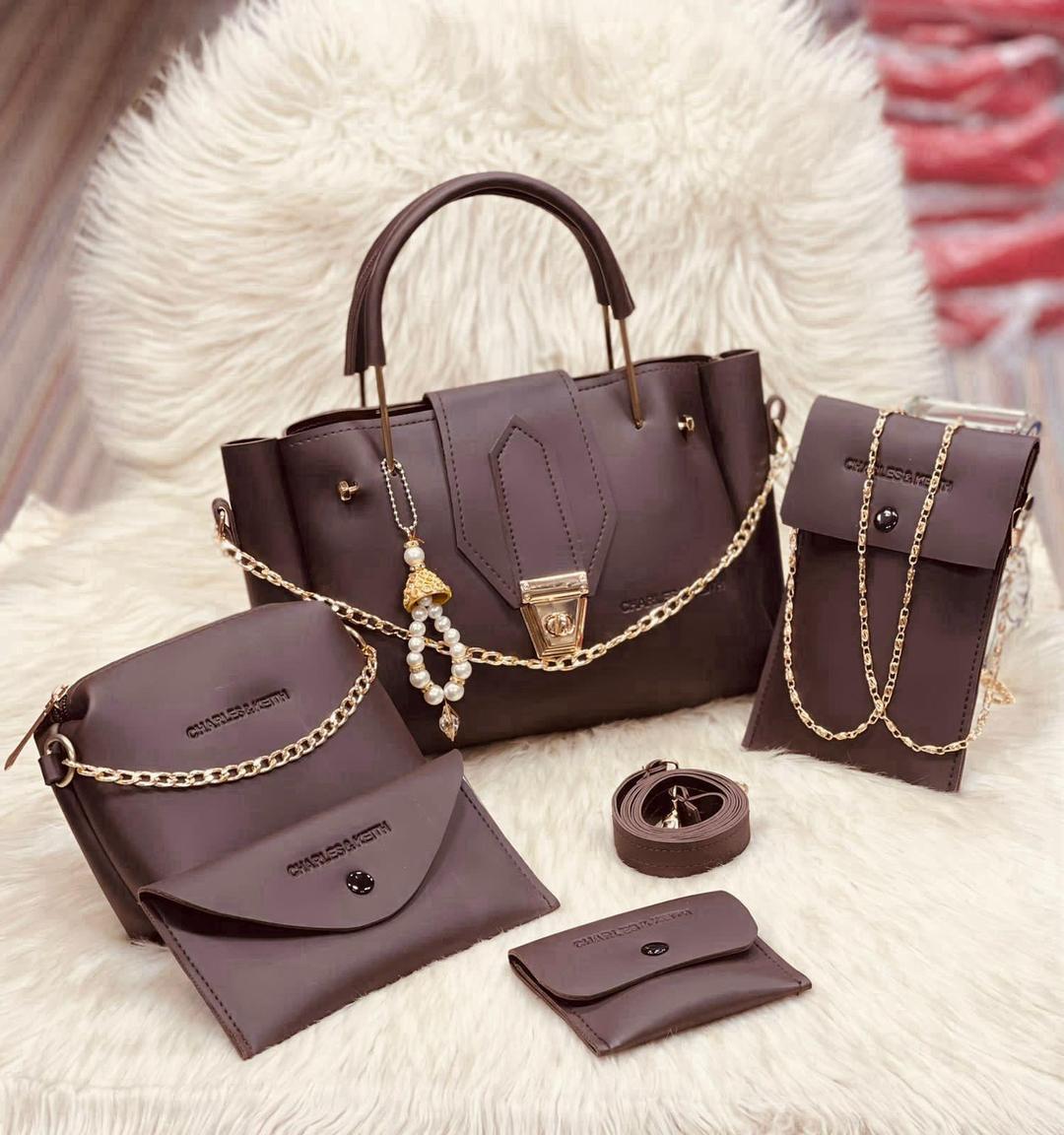 Maroon Leather 5-Piece Handbag Set for Girls