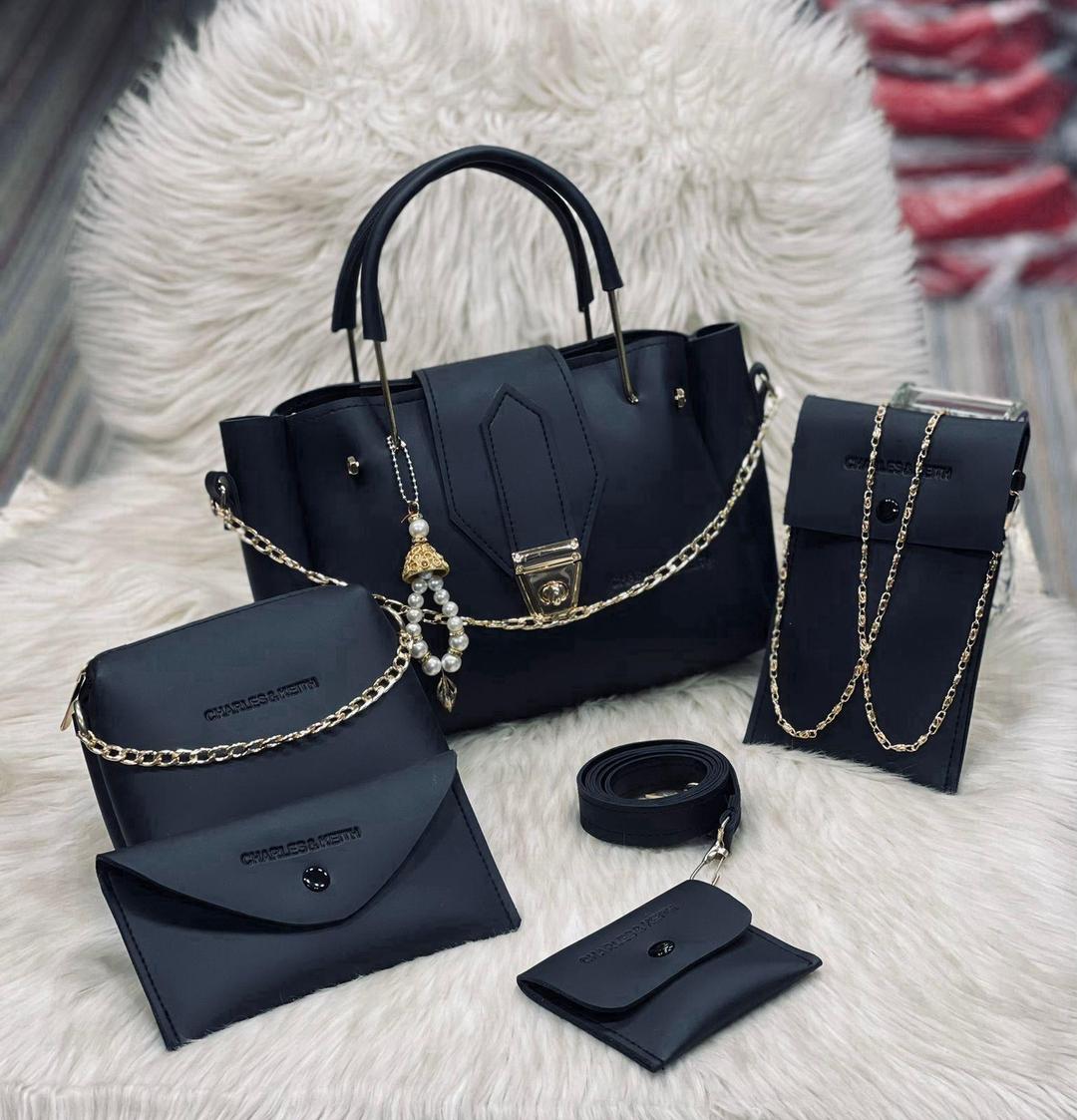 Maroon Leather 5-Piece Handbag Set for Girls