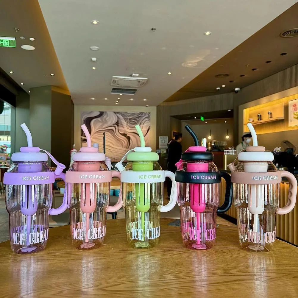 Gym Water Bottle Ice Cream Print ABS Plastic Leak Proof