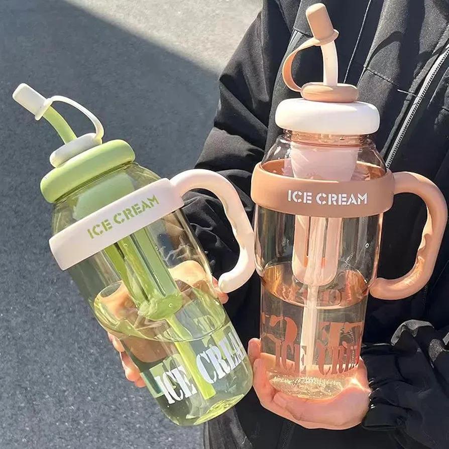 Gym Water Bottle Ice Cream Print ABS Plastic Leak Proof