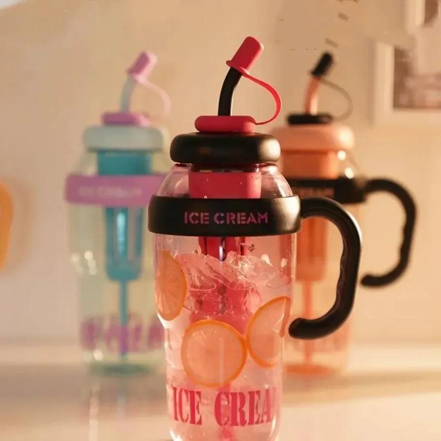 Gym Water Bottle Ice Cream Print ABS Plastic Leak Proof