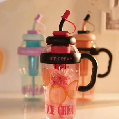 Gym Water Bottle Ice Cream Print ABS Plastic Leak Proof