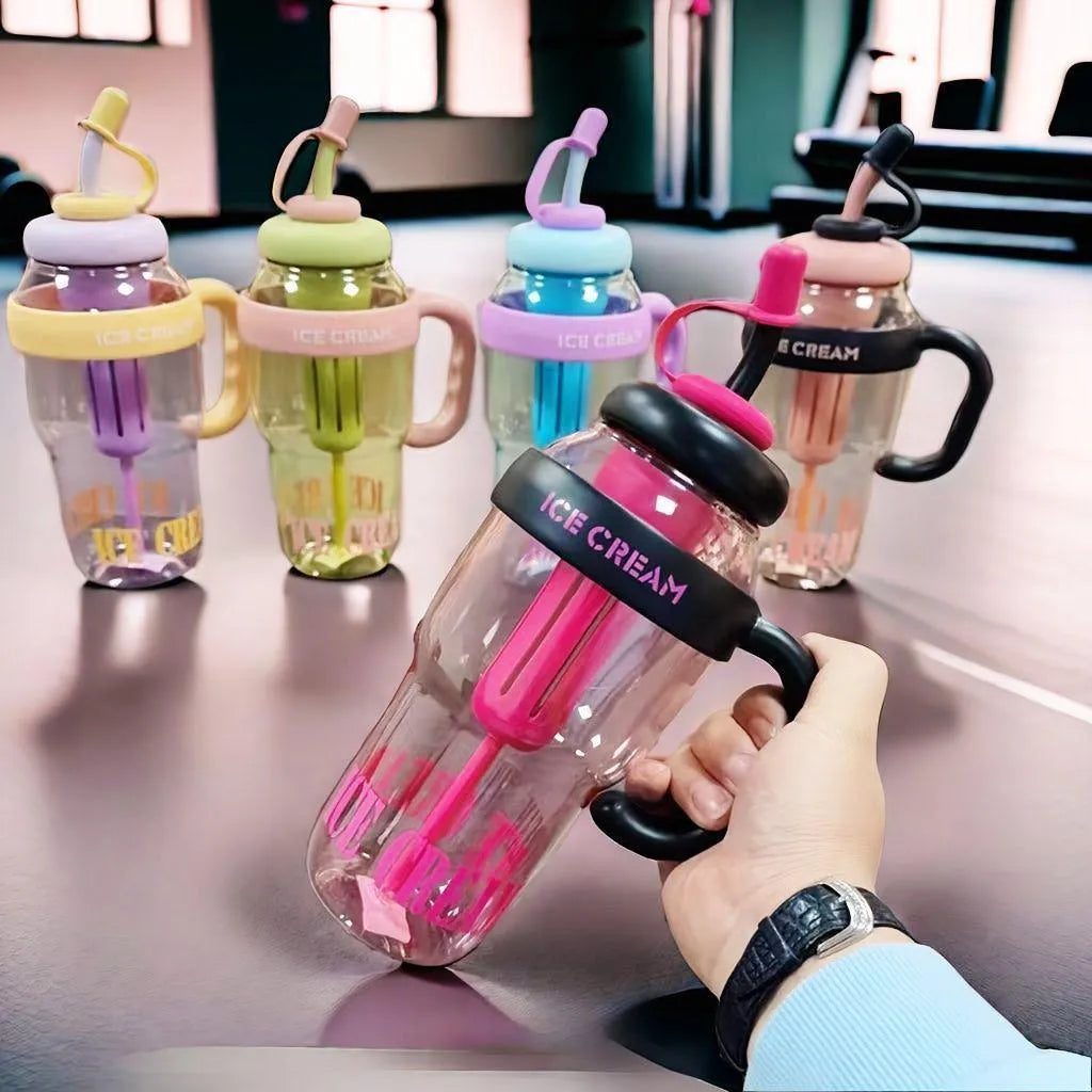 Gym Water Bottle Ice Cream Print ABS Plastic Leak Proof
