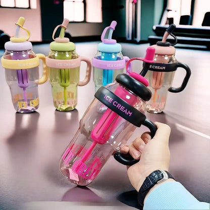 Gym Water Bottle Ice Cream Print ABS Plastic Leak Proof