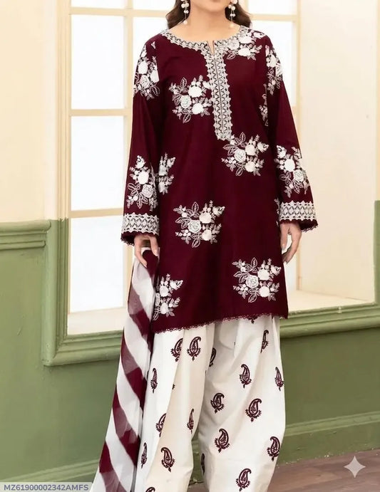 3 Pcs Women's Unstitched Embroidered Suit